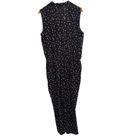Vince Camuto Jumpsuit Women's M Black‎ Floral Design Sleeveless Front Tie - Picture 4 of 11